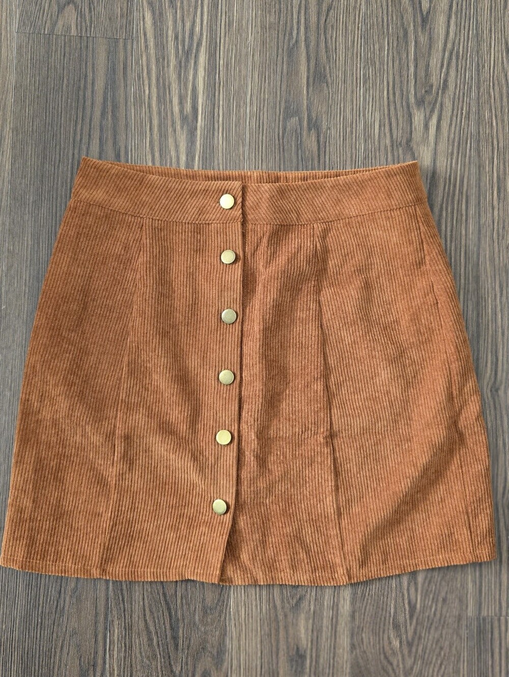 Shein Corduroy Brown Mod Button Up Mini Skirt L Large Fall Autumn Soft Cozy